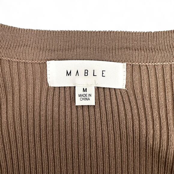 Mable Women's Sweetheart Cropped Sweater Size M Taupe Brown Long Sleeve Ribbed - Picture 5 of 8